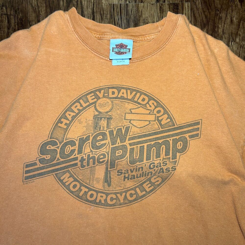 Harley Davidson Men's T-Shirt Motorcycle Screw The Pump Save Gas Haul Orange XL